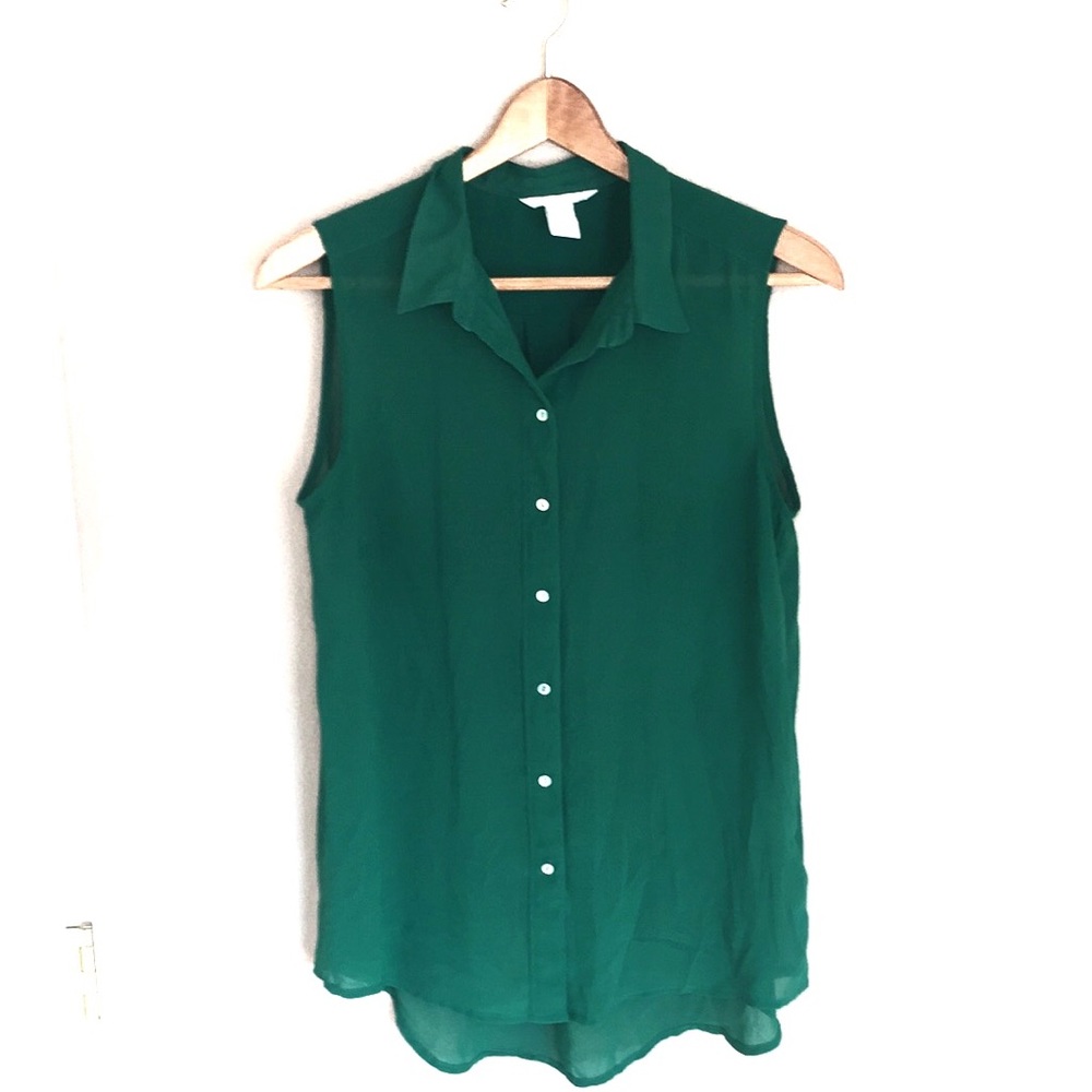 H&M Green Sheer Button Front Sleeveless Top 8